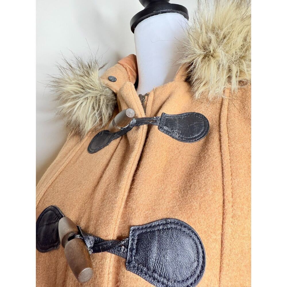Abercrombie & Fitch Hooded Fur Trim Wool Toggle Peacoat Parka Womens M Camel Tan - Picture 10 of 13
